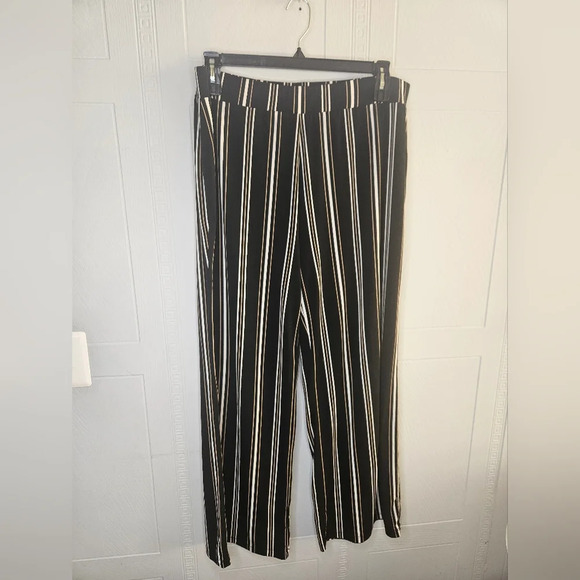 Alfani Wide Leg Black Brown Gold Striped Pull On Pants Plus Sz 1X EUC - Picture 1 of 10